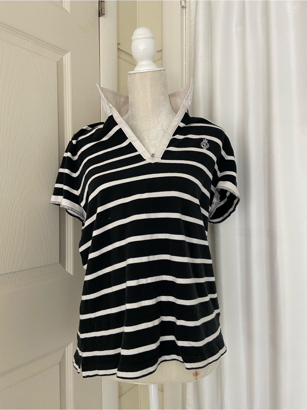 Ralph Lauren Black and White Striped Short Sleeve Polo